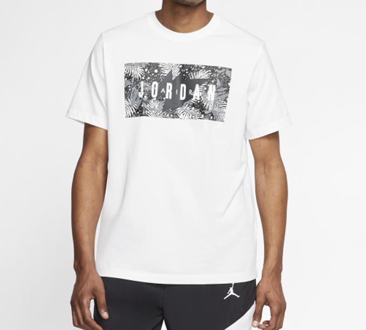 Jordan Poolside Floral T Shirts Men's White Crew Neck Moderate Straight Fit CQ2061-100