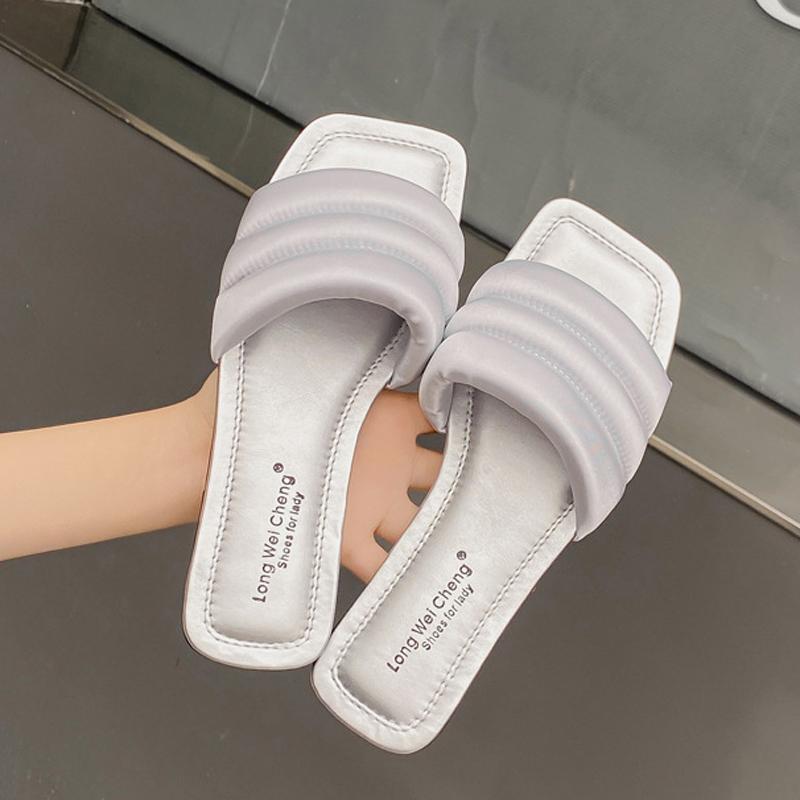 

Fashion Super Comfy Silk Slippers Woman Silver Flats Heels Sandals Open Toe Slides Shoes Ladies Summer Beach Flipflops House Pantuflas 35 серебряный