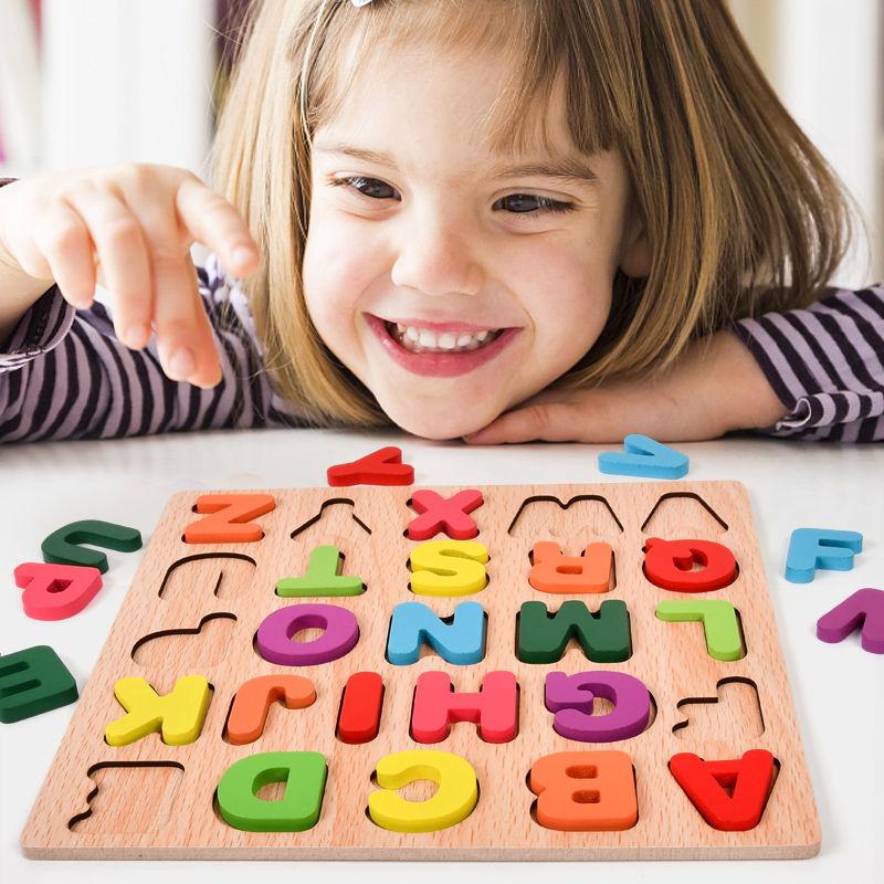 Wooden Puzzles for Toddlers Montessori Baby Learning Alphabet Number Shape Puzzle Toys Kids Educational Matching Board Wood Game