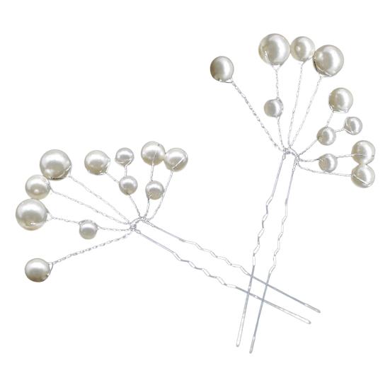 

2 шт. Женская модная блестящая заколка для волос с искусственным жемчугом для свадебной вечеринки белый