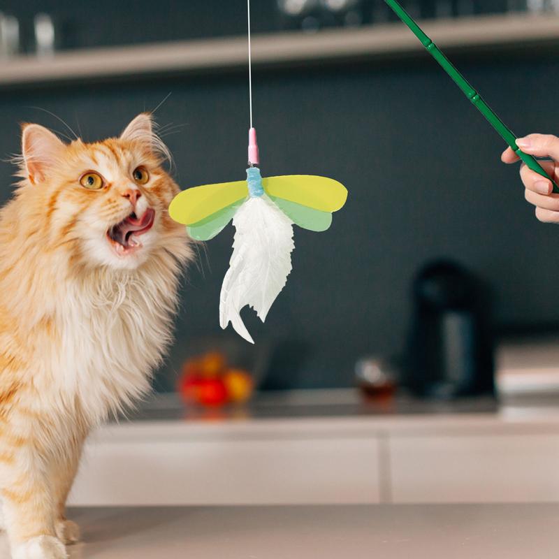 Cat Feather Teaser Cat Toy Dragonfly Shaped Interactive Kitten Feather Stick Cat Toy Feather Replacement For Cat Physical