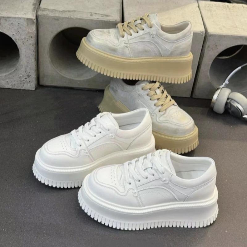 Leather muffin sole little white shoes women's autumn new breathable fashion versatile small height increase board shoes tide