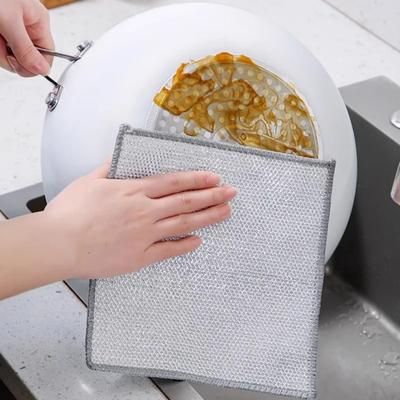 Paño de alambre antiarañazos, Trapo multiusos de alambre para lavar platos, para uso húmedo y seco, Estropajo de lana de acero reutilizable para limpieza de cocina