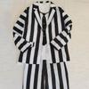 Beetlejuicee Cosplay Kostüm Schwarz-weiß gestreifter Anzug Halloween Karneval Outfits Übergröße Käfer Kostüm Gothic Anzug