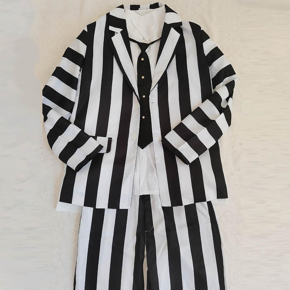 Beetlejuicee Cosplay Costume Black-and-white Striped Suit Halloween Carnival Outfits Big Size Beetle Costume Gothic Suit