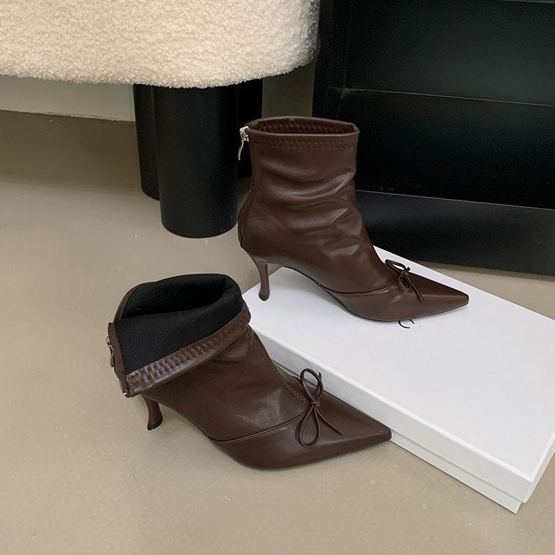 Móda Móda Mašle Moderní Dámské Kotníkové Boty na Podpatku Boty Špičatá Špička Dámské Krátké Boty Zipy Boty Dámské Lodičky