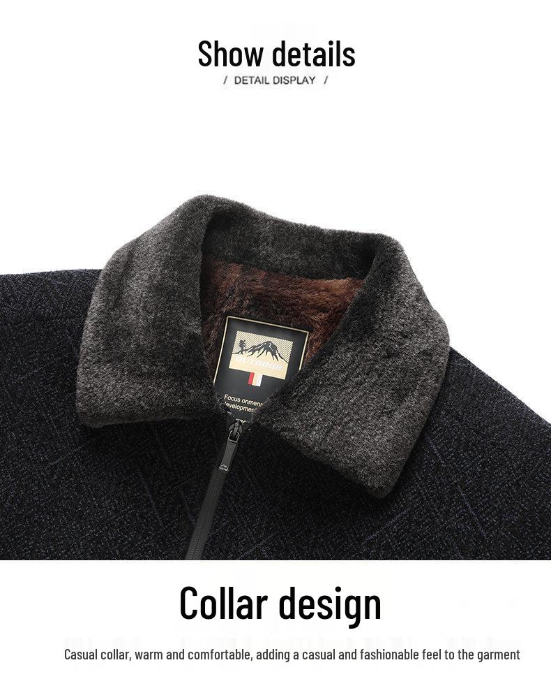 Men's Winter Fleece-Lined Corduroy Jacket with Shearling Collar - Warm Casual Coat for Middle-Aged and Older Men