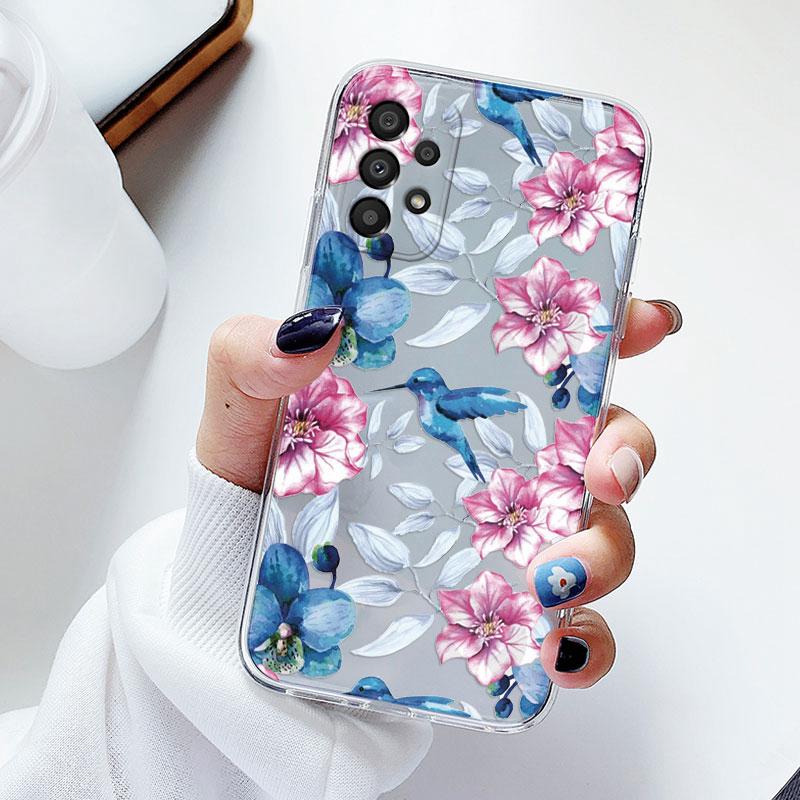 Phone Case For Samsung A53 5G A33 Floral Silicon Cover For Samsung Galaxy A73 Fundas Coque Transparent Soft Capas Flower TPU