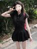 College Style Lapel Black Dress Women's 2026 New Models Are Particularly Beautiful, Waist Pinch Short Skirt, Early Summer Wear