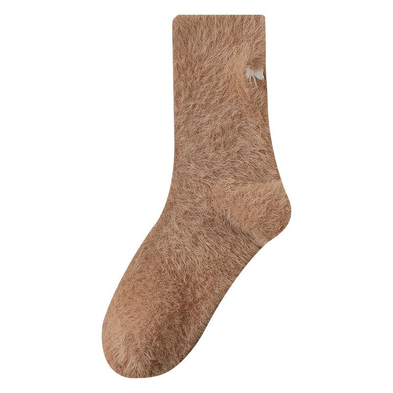 

Women s Autumn and Winter Fleece and Thickened Warm Mink Fleece Embroidered Postpartum Socks and Sleep Pile Socks 1 pair