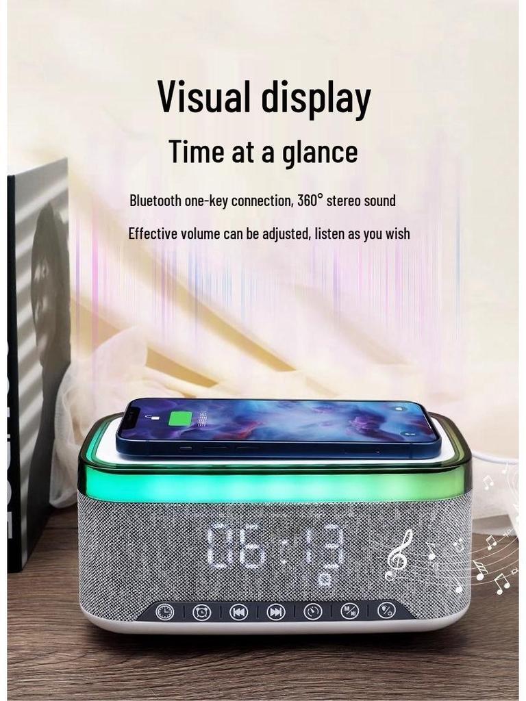 Multifunctional Bluetooth Speaker with Display, Alarm Clock, Wireless Charging, and White Noise (15W)