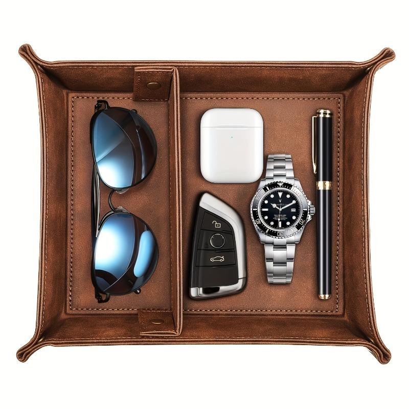1 Stück Retro-Stil PU-Leder Wasserdichte & Kratzfeste Schreibtisch-Organizer-Schale, Vintage-Aufbewahrungsbox für Zuhause/Büro
