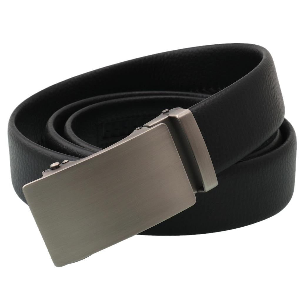 Men's Genuine Leather Belt with Brushed Automatic Buckle and Customizable Laser Logo for Formal Wear