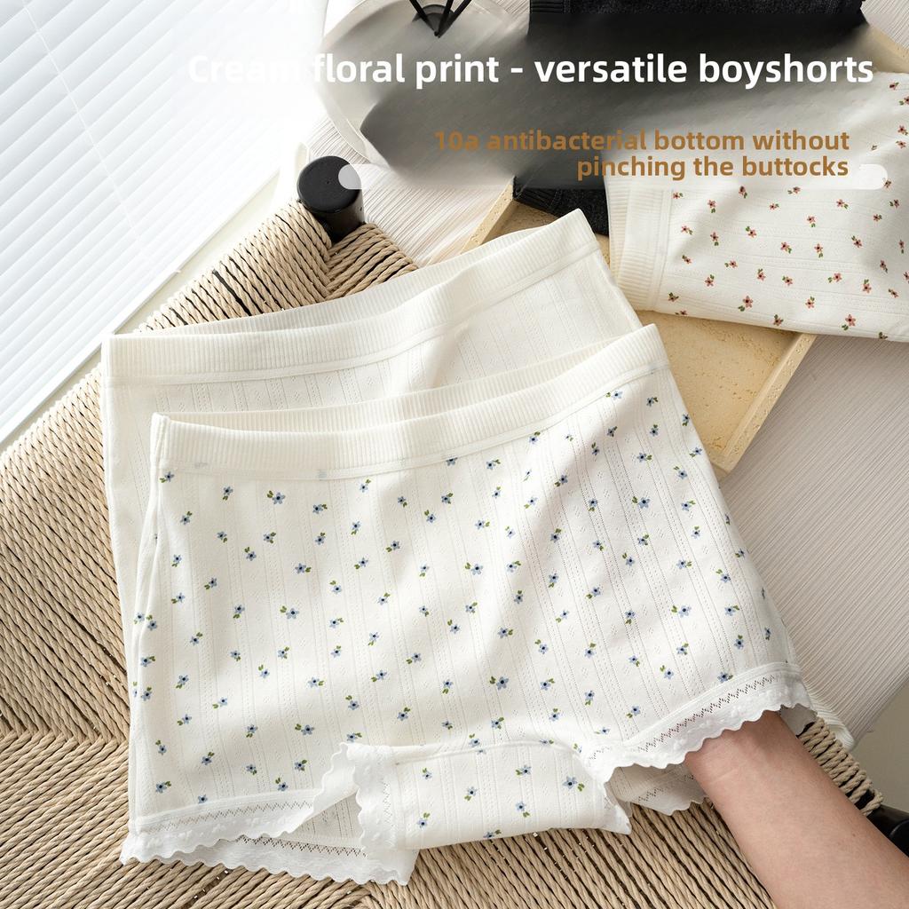 Women's Spring and Summer Floral Cotton Anti Bacterial Crotch Flat Angle Underwear