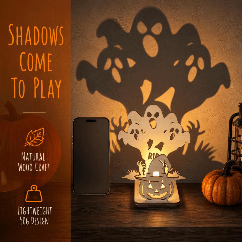 Wooden Material Shadow Projection Candle Holder Pumpkin Shadow Candlestick Halloween Party