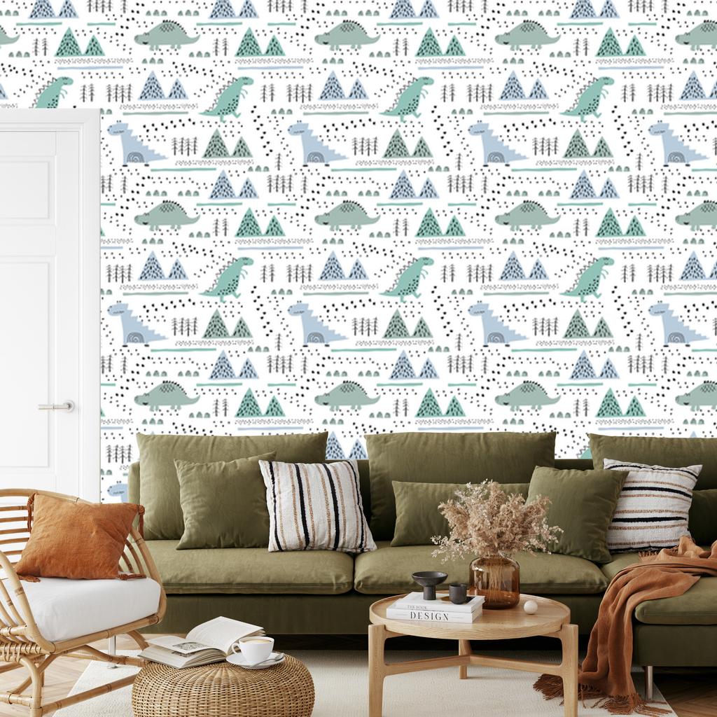 Dinosaurs Trees and Mountains Wallpaper for Living Room and Bedroom 50x1000