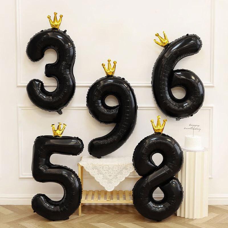 MODUO 40-inch Black Crown Number 3 Birthday Balloon Photo Prop Party Decoration