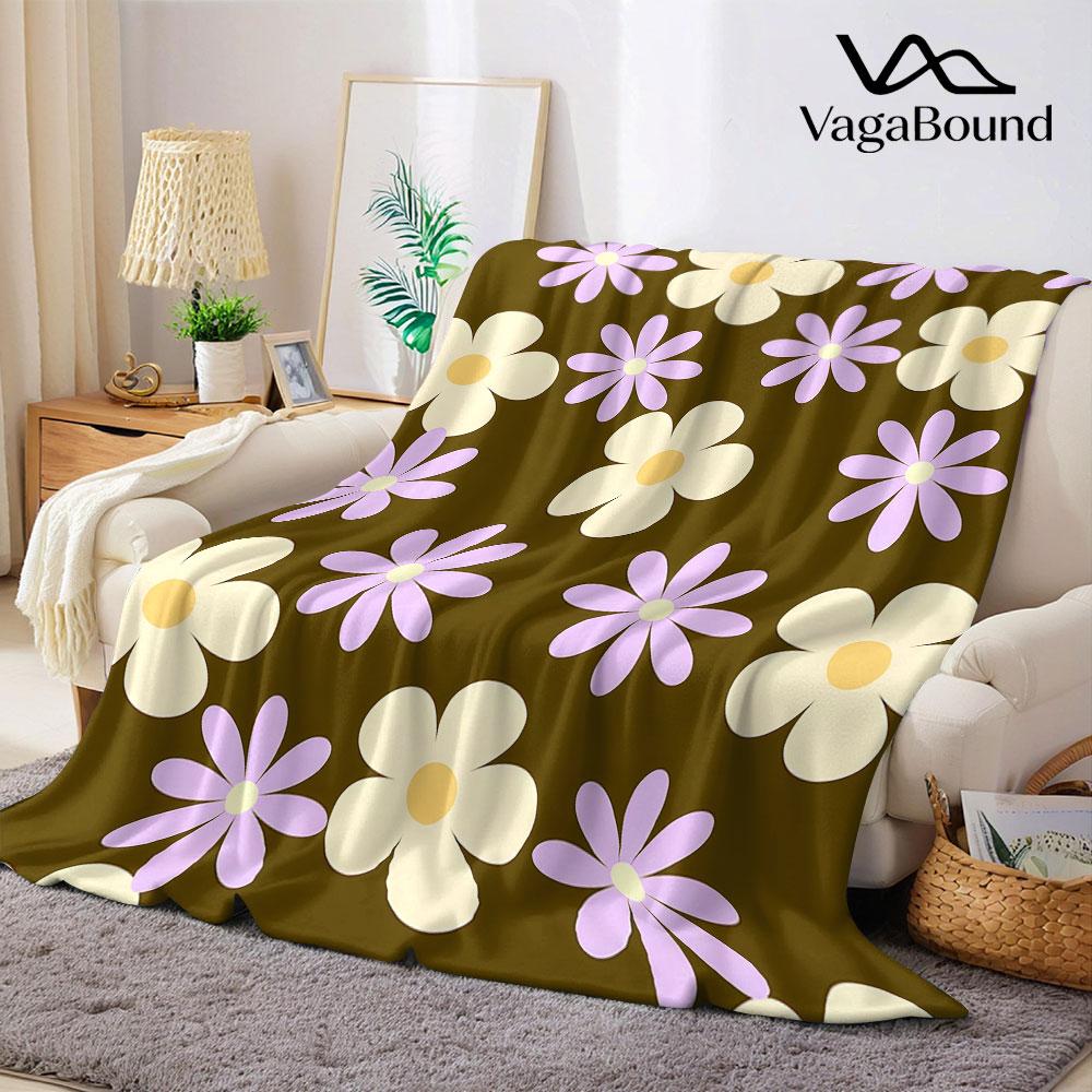 Retro Daisy Flannel Blanket Warm Soft Halloween Christmas Decorative Couch Warm Cozy All-Season Gift