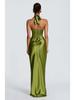 2026 Spring Festival: New Halter Deep V-Neck Pleated Off-the-Shoulder Long Dress in European and American Styles