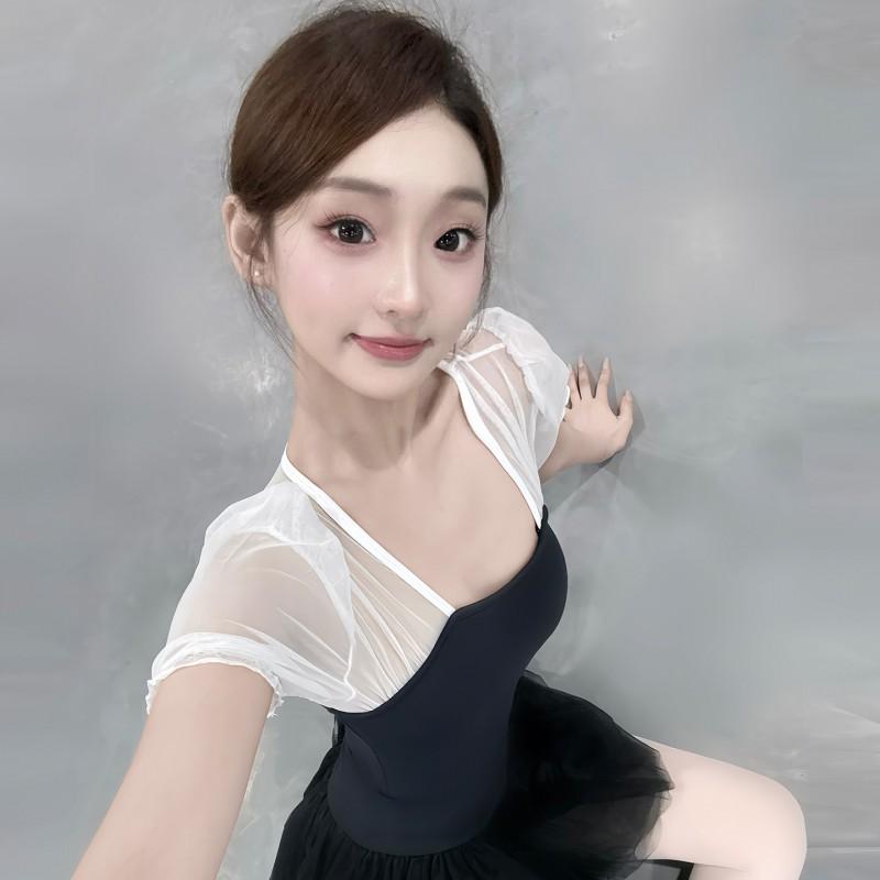 Adult Ballet Leotard Dance Practice Stage Performance Gymnastics Mesh Sleeve Bodysuit