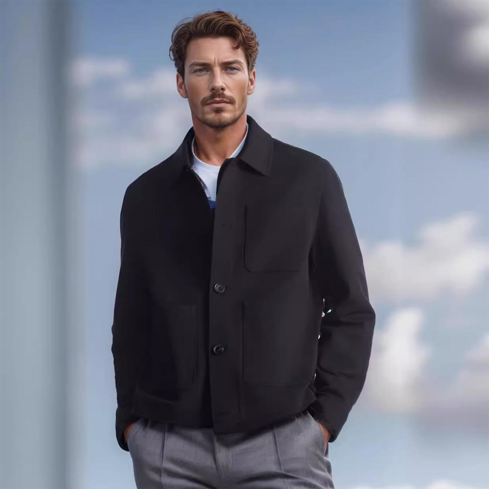 

Men s Casual Fashion Lapel Workwear Style Jacket Multi-pocket Solid Color Coat L