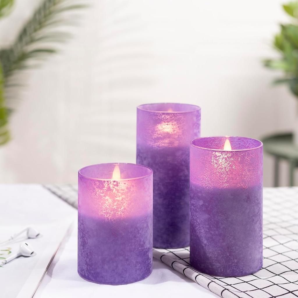 ANGELLOONG Glass Battery Operated Candles with Remote, Flameless Candles with Flickering Flame, Pillar LED Electric Timer Candle for Home Decor,