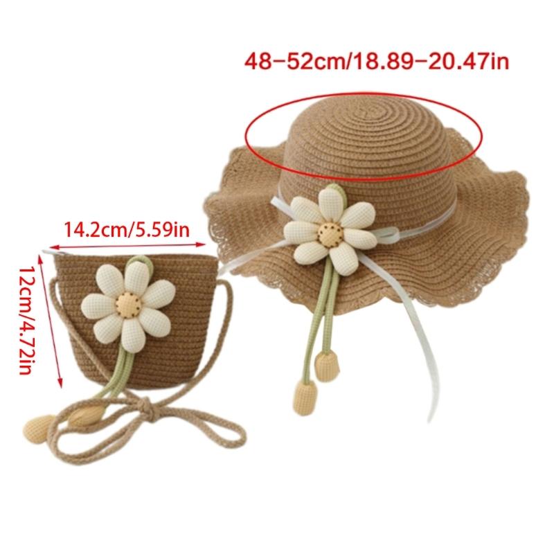 2Pieces Kids Summer Sun Hat And Bag Set Breathable Straw Braided Design For Beach Outdoor Activities