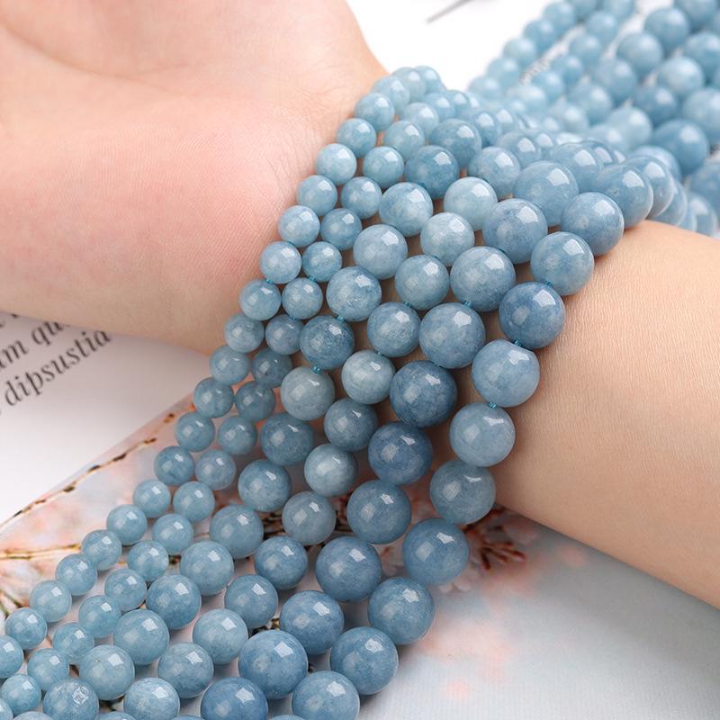 Aquamarine Dark Blue Round Beads - Handmade Semi-Finished Materials for DIY Jewelry Accessories