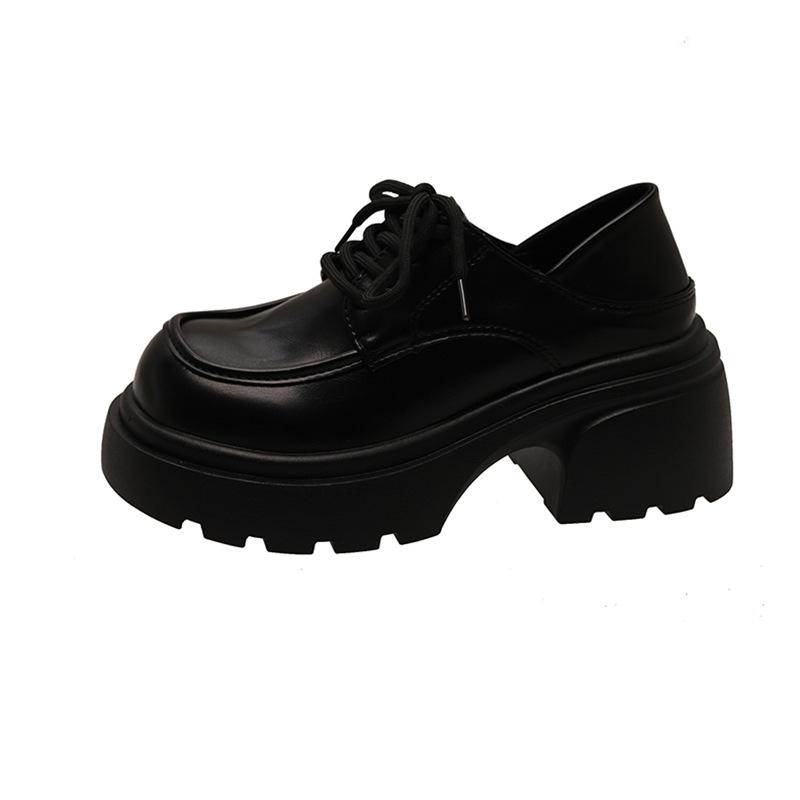 

Маленькие кожаные туфли женские в британском стиле весна-осень 2025 года, новые туфли-лоферы на платформе с небольшим увеличением высоты, черные туфли-лодочки на высоком каблуке 40