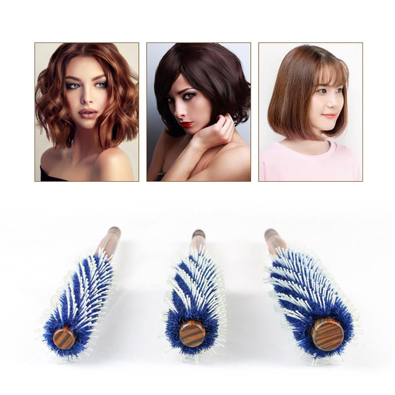 Anti Static Wood Natural Boar Bristle Hair Round Brush Hairdresser Styling Tool Teasing Brush For Hair Curly Comb Barber Salon