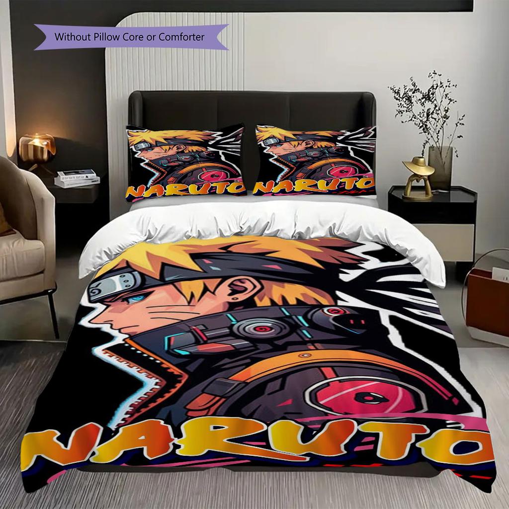 3pc Naruto-themed Printed Bedding Set( Without Core), Soft and Skin-friendly, Suitable for Bedroom or Guest Room