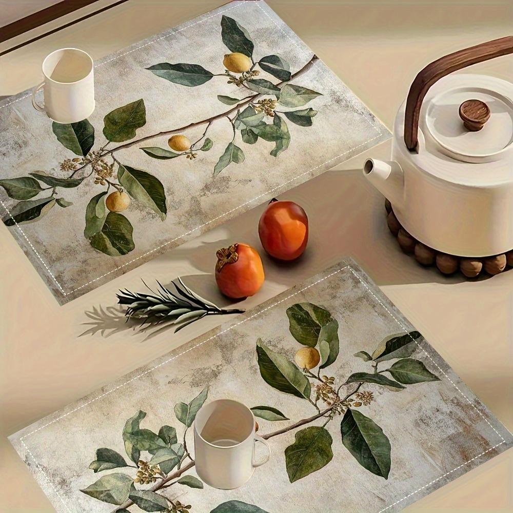 4 Adet Keten Masa Örtüsü, Limon Dalı Vintage Masa Örtüsü, Mutfak Yemek Odası Dekorasyonu İçin Uygun, Aile Toplantısı Yemek Masası Dekorasyonu, Otel Kafe Masası