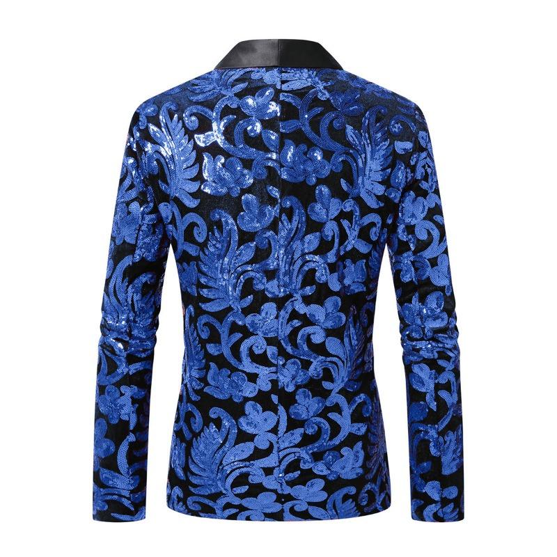 Mens Sequin Velvet Blazer Jacket Fashion Party Stage Performance Nightclub Suit Coat