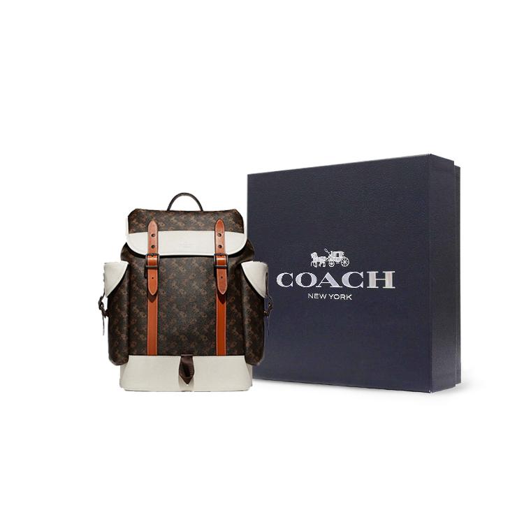 New COACH Hitch Coated Canvas With Leather Backpack Tubas Men's White & Dark Brown C8460-JITX0