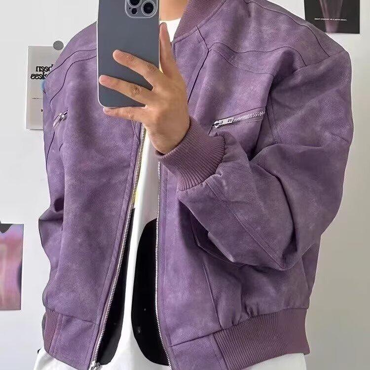 

Унисекс фиолетовая джинсовая куртка в стиле ретро - элитный осенний тренд для мужчин и женщин L фиолетовый