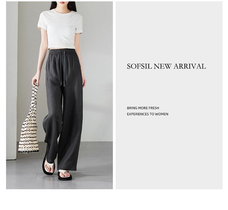 Elastic Waist Strap Breathable Linen Floor Pants for Women