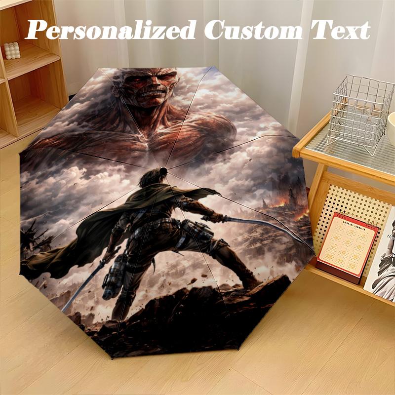 Windproof Folding Umbrella, 8‑Rib Auto Open Close Attack On Titan Umbrella for Rain Sun Protection