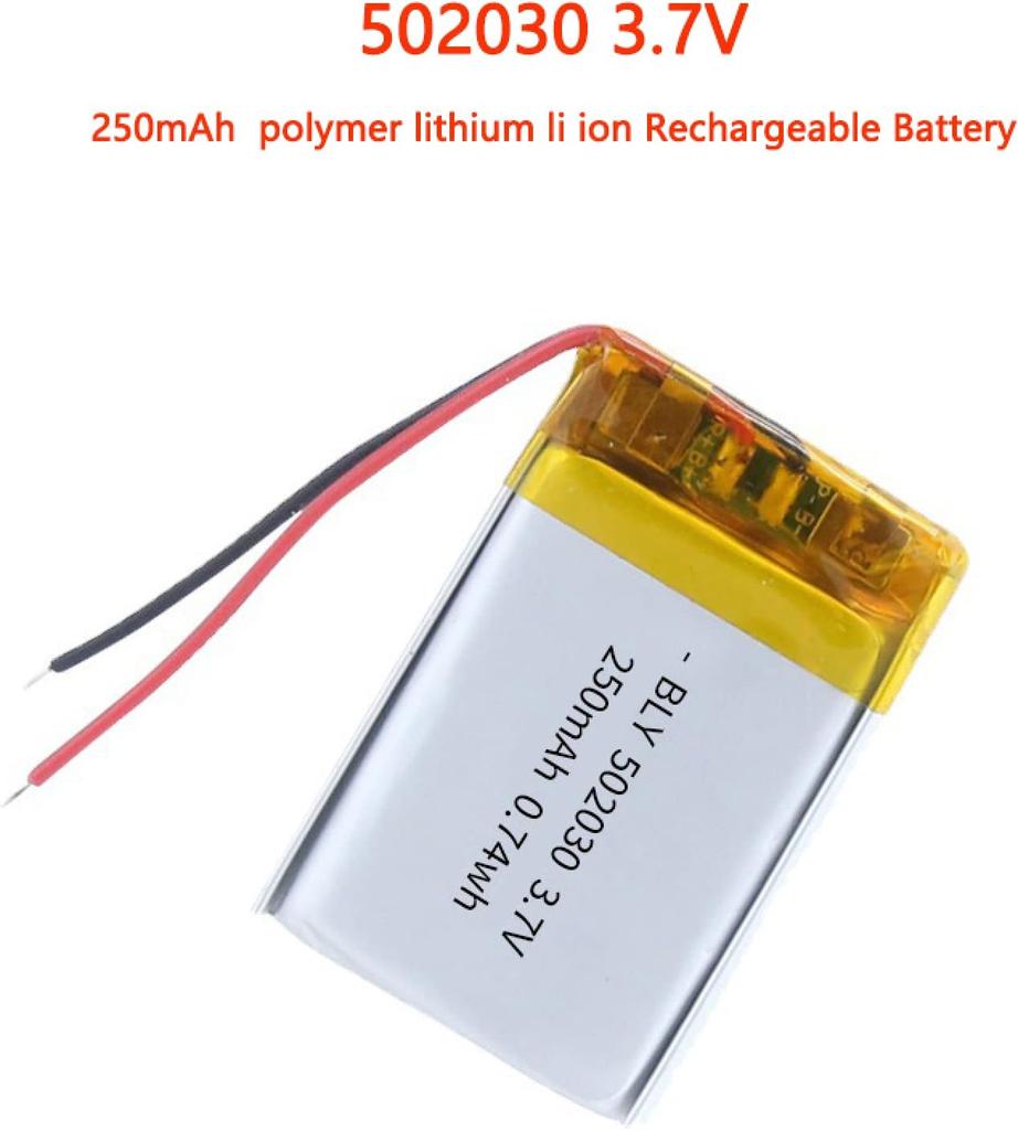 3.7V 250mAh Lithium Battery Model 502030 with Protection Circuit – Rechargeable – Compatible with Bluetooth Earphones and TWS Headphones