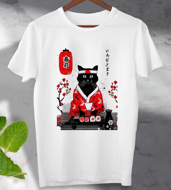 

Японский Суши Кот Котенок Мультяшный Манга Аниме Футболка Мем Топ Унисекс Женская 4XL