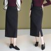 Slim-Fit Stretchy Black High-Waist Slit Midi Skirt for Women