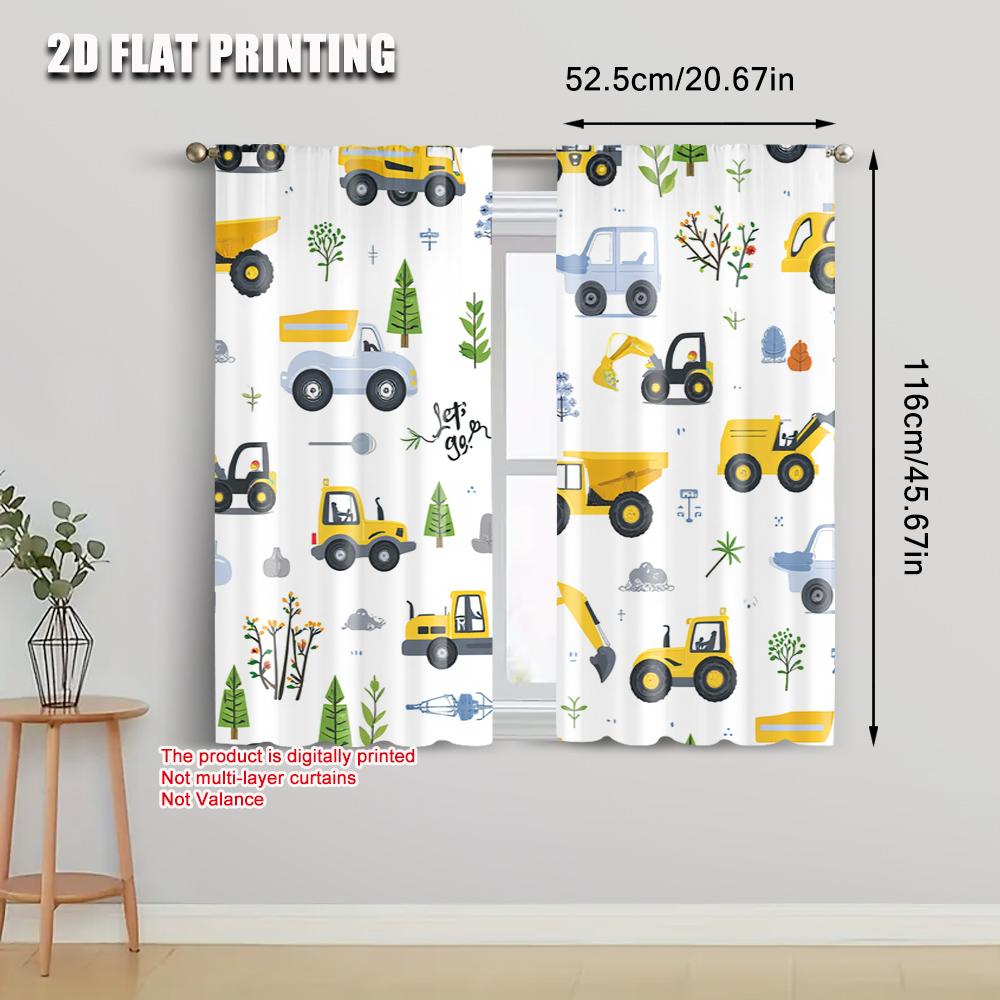 2pcs  2D Plane Printing Contemporary Curtains Playful Construction & Farm Vehicle Durable 100% Polyester Fabric (without Rod)