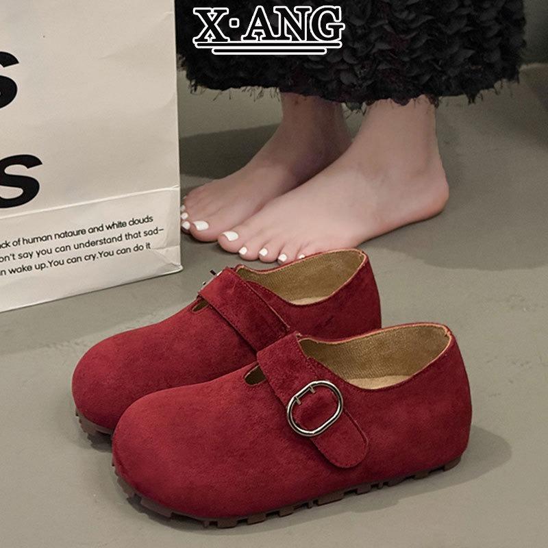 Thick-soled Inner Height-increasing Women's Shoes Cowhide Soft-soled All-inclusive Autumn New One-pedal Single Shoes Doudou Shoes