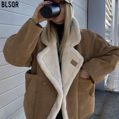 Ladies' Autumn and Winter Fashionable Loose and Warm Retro Lamb Wool Jacket