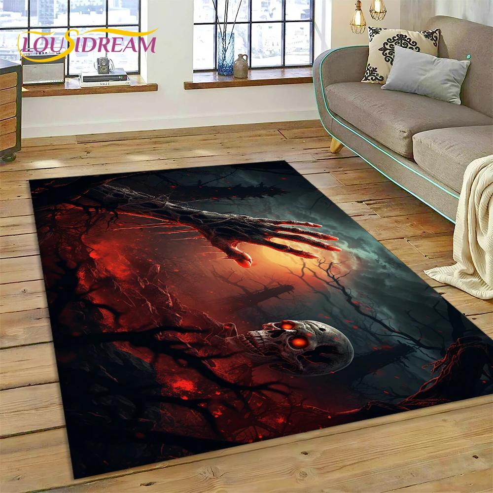 3D Horror Gothic Skull Skeleton Rug Carpet for Living Room Bedroom Decor,Floor Mat Non-slip Decoration for Sofa Doormat Gift Kid