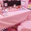 Cute Kawaii Girls Hot Pink Tablecloth Rectangular Cotton Plaid Desk Cloth Cover Dormitory Computer