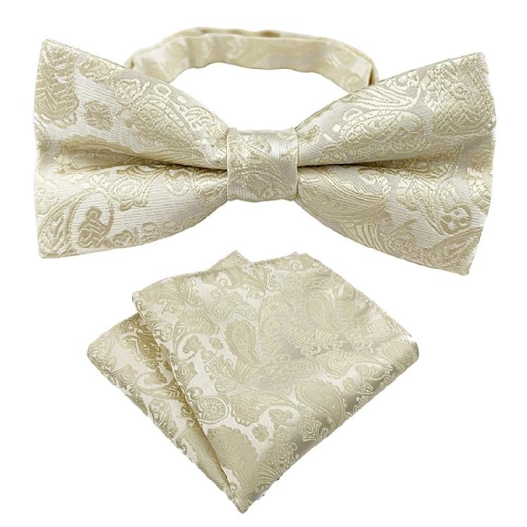 Floral Jacquard Adjustable Pre Tied Bows Tie and Pocket Square Set for Men Formal Wedding Party Prom Necktie Neckwear