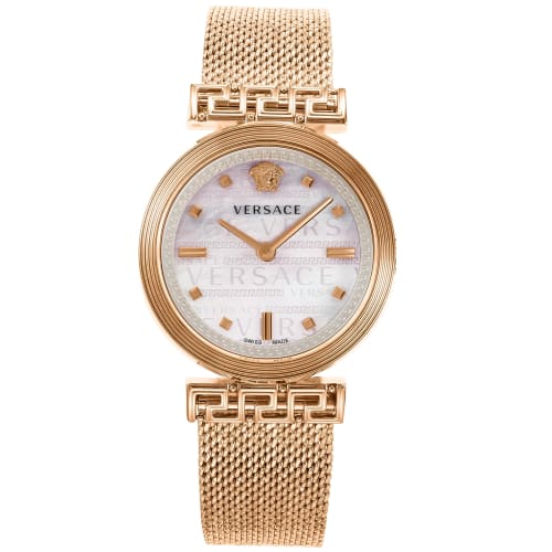 

Versace MEANDER Watch, White Pearl Dial, Stainless Steel, Sapphire Crystal, Quartz Movement, 34mm, Swiss Made, Women s, Gold, VELW01322