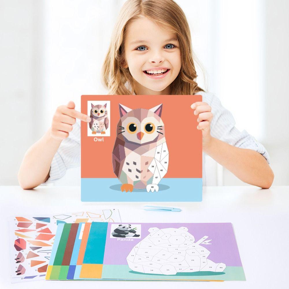 Handmade DIY Paste Material Kit Paper Animals Sticker Book 3D Geometric Sticker Books  Children