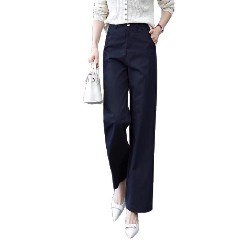 Women's Fashion Navy Blue Wide-Leg Pants - Slimming, Draping Style for Spring/Summer 2025