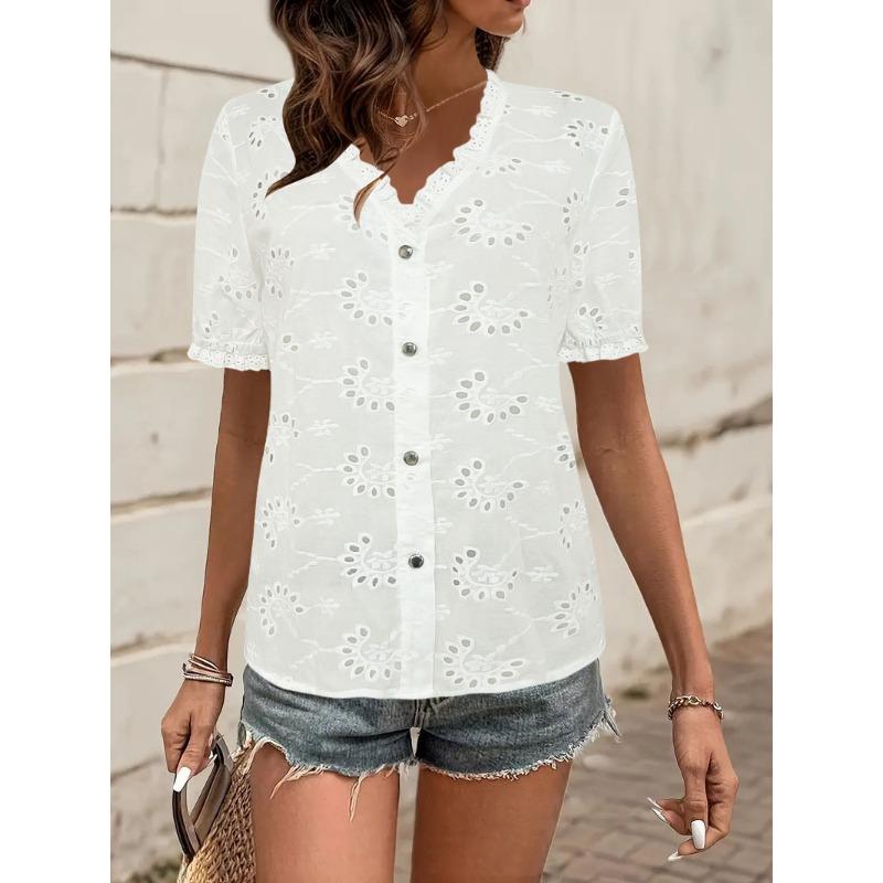 

JKASHDK Женская мода Повседневная Летняя Весна Однотонный Принт Короткие Рукава V-образный Вырез Блузки и Рубашки XXL белый